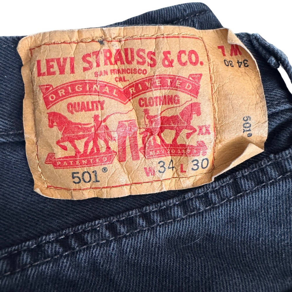 Levis 501 Original Fit Mens Washed Black Straight Leg Button Fly Jeans 34x30 - Picture 2 of 6